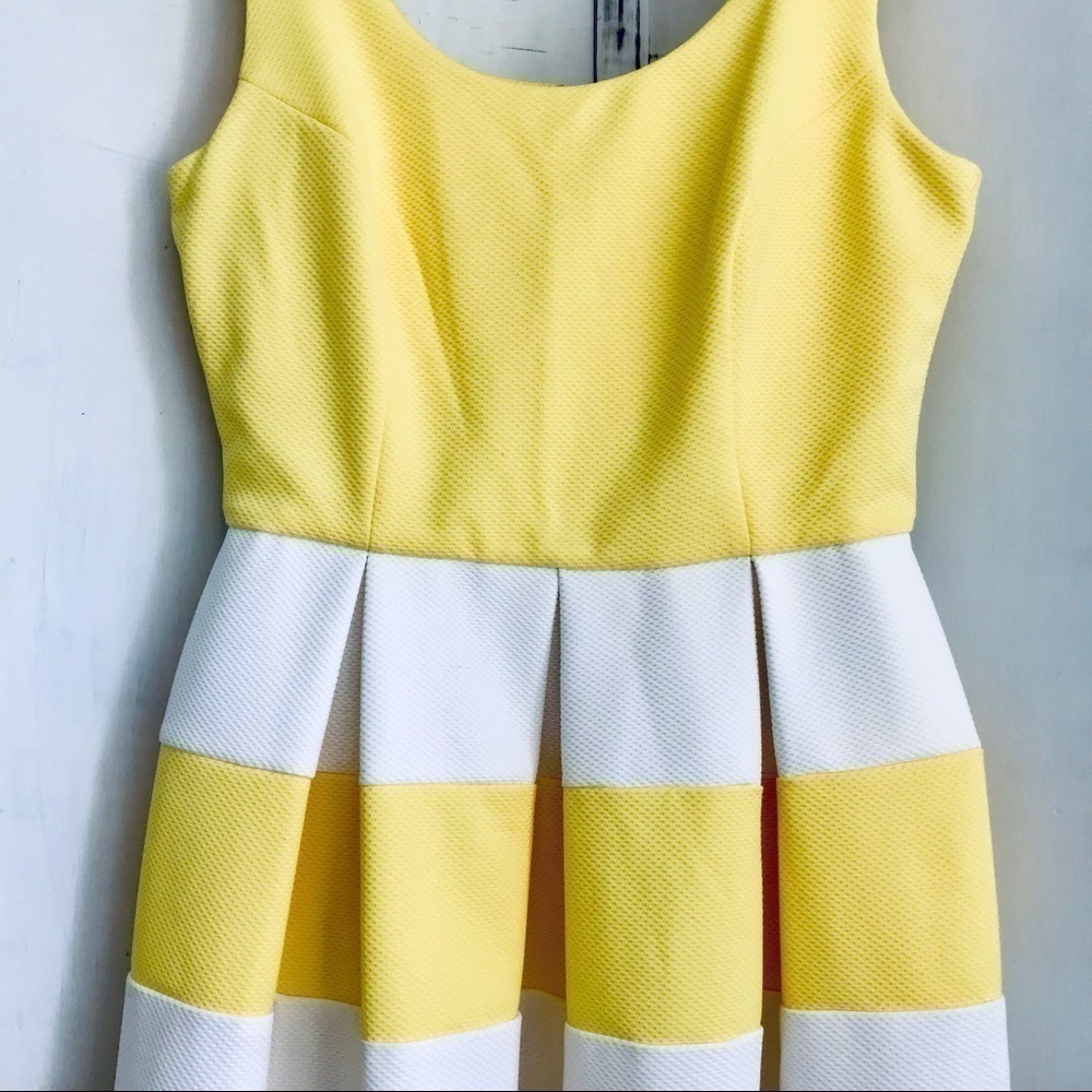 Tiani B Retro Rockabilly Yellow White Striped Pleated Dress Zipper Vintage 4 - Picture 4 of 14